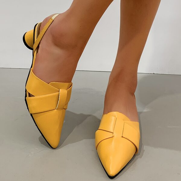 

Point Toe Chunky Heeled Slingback Pumps, Yellow