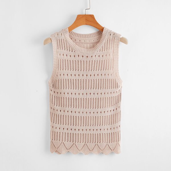 

Open Knit Solid Sweater Vest, Apricot