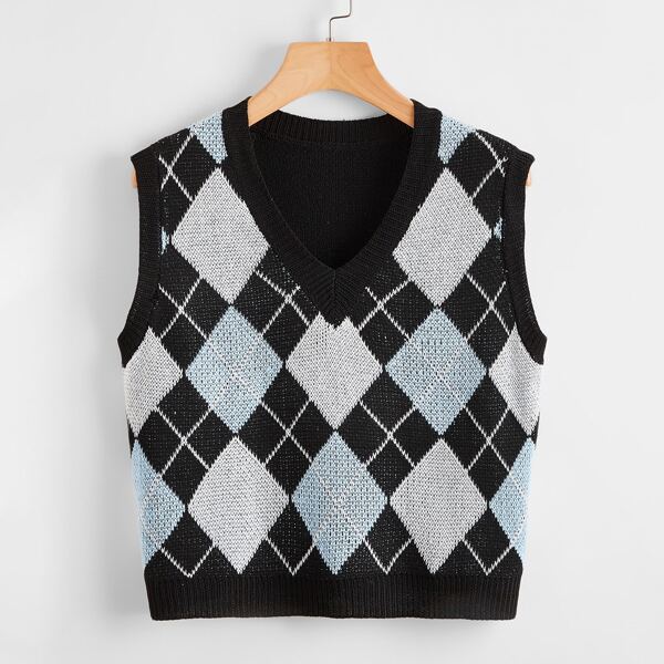 

Argyle Pattern Crop Sweater Vest, Multicolor