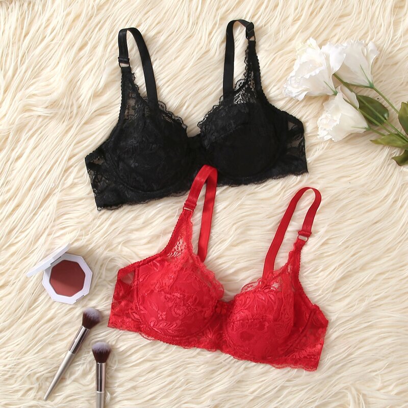 

2pack Floral Lace Super Push Up Bra Set, Multicolor