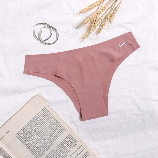 

Letter Graphic Seamless Thong, Dusty pink