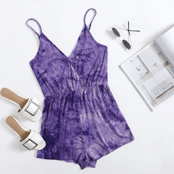 

Surplice Neck Tie Dye Cami Romper, Purple