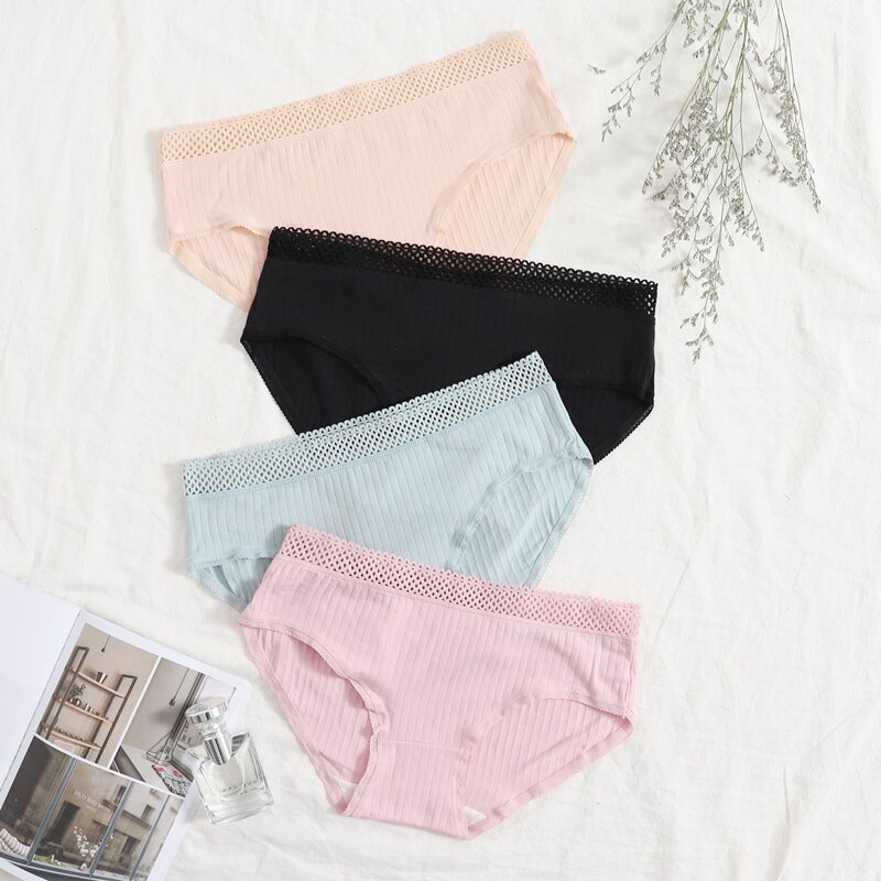 

4pack Hollow Out Trim Panty Set, Multicolor