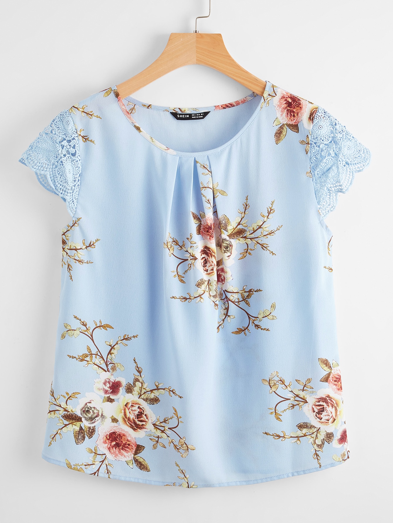 Guipure Lace Sleeve Fold Pleated Front Top thumbnail