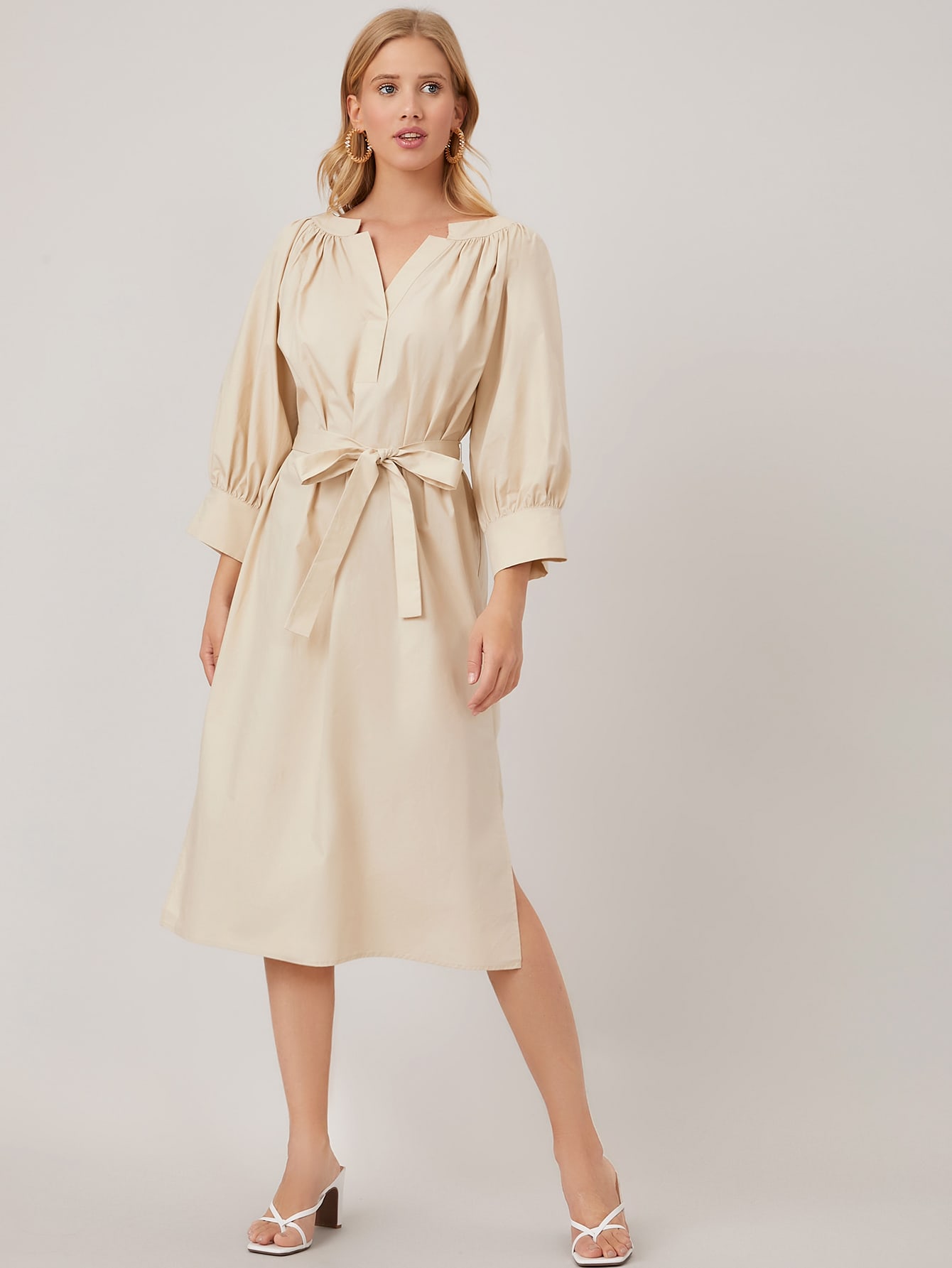100% COTTON BELTED SHIRT DRESS thumbnail