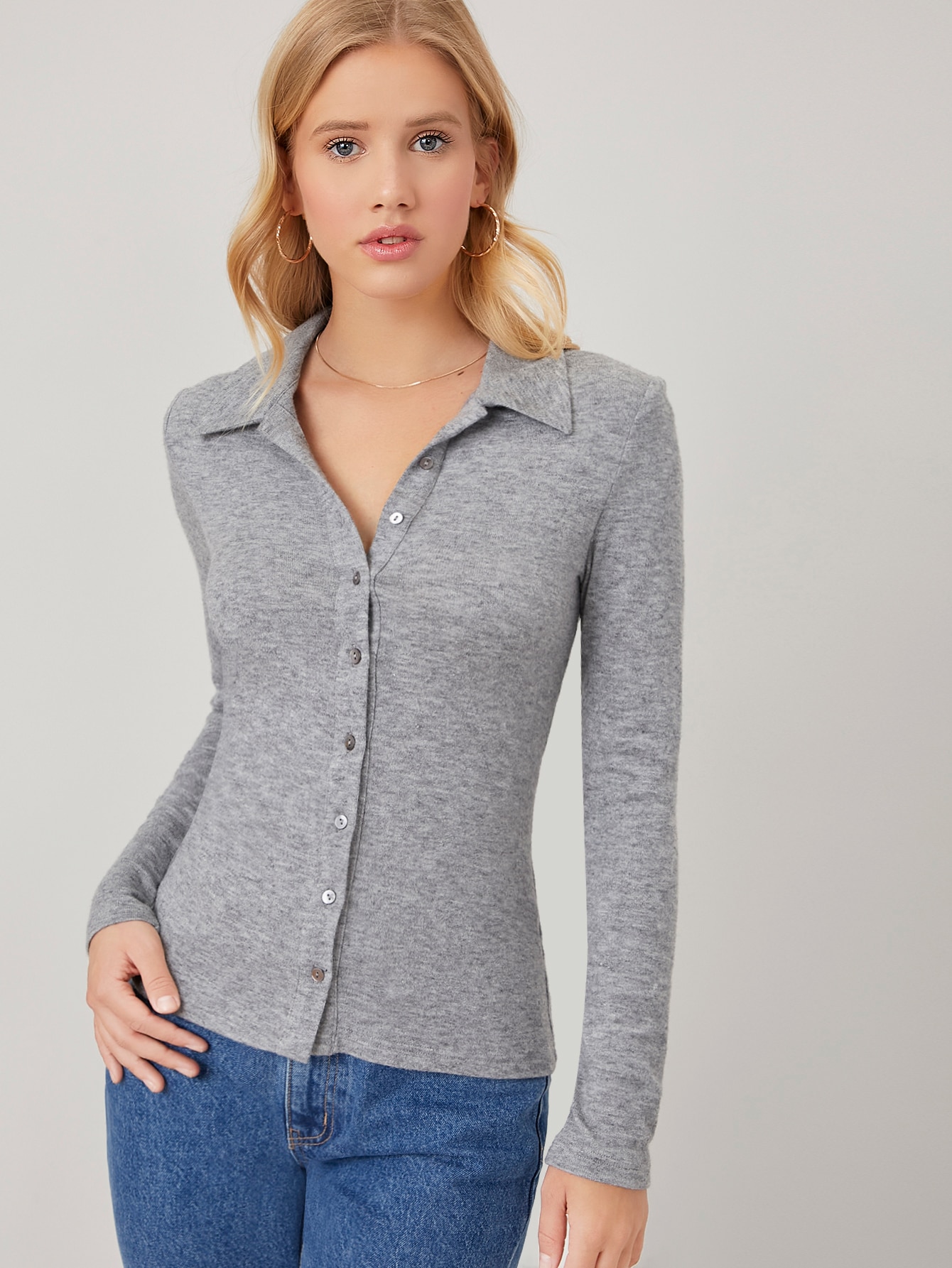 RAYON HEATHER KNIT BUTTON TOP thumbnail