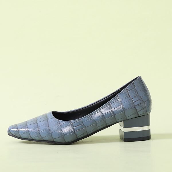 

Croc Embossed Low Heeled Court Pumps, Blue
