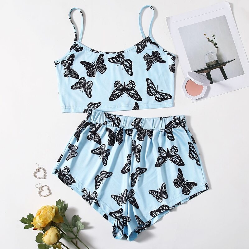 

Butterfly Print Cami Pajama Set, Multicolor