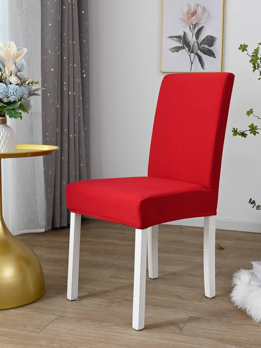 1pc Brushed Spandex Chair Cover, Solid Color High Elastic Dustproof Chair Slipcover, For Hotel, Bar, Living Room, Study - Red - View 1