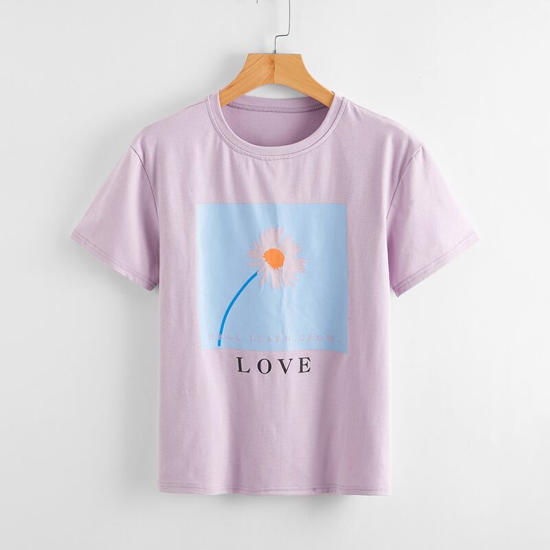 

Daisy Floral & Letter Graphic Tee, Lilac purple