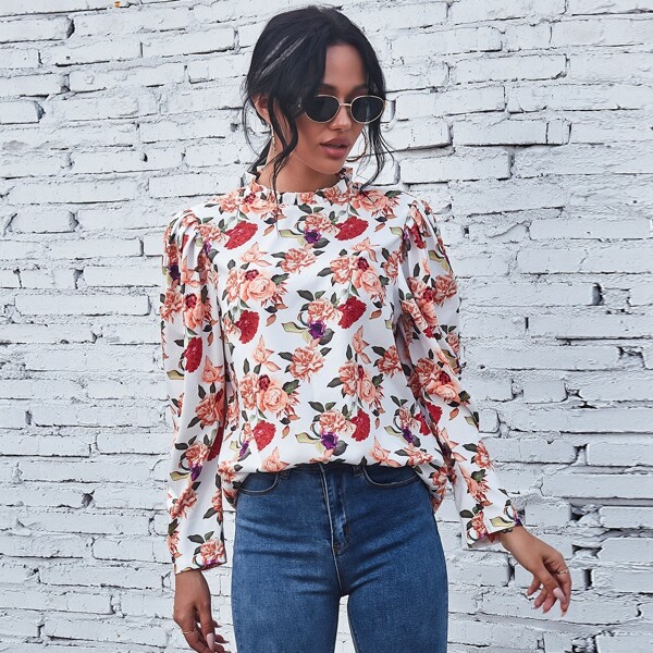 

Gigot Sleeve Floral Print Top, Multicolor