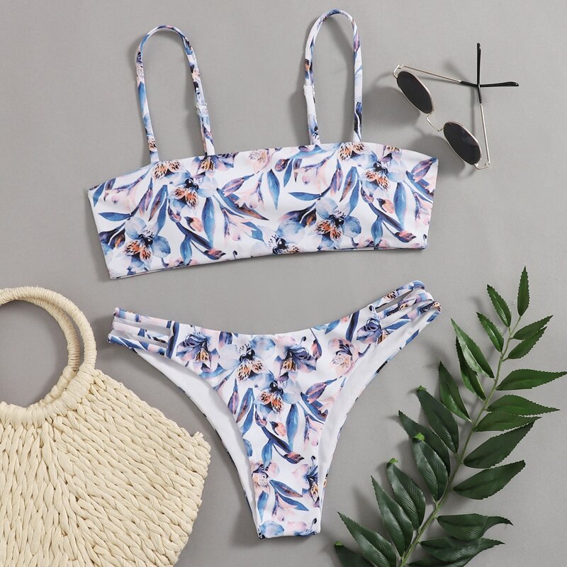 

Flower Print Cut Out Bikini Swimsuit, Multicolor