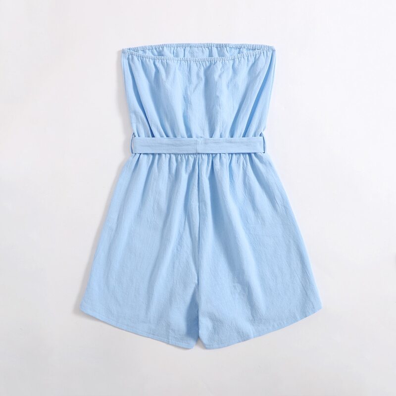 

Belted Tube Romper, Baby blue