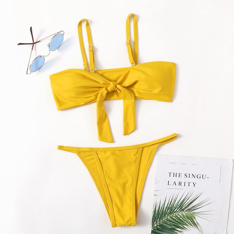 

Solid Knot Bikini Swimsuit, Yellow