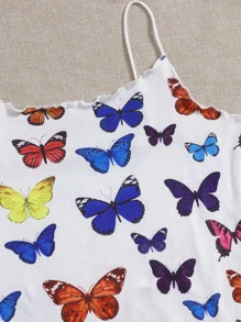 SHEIN EZwear Lettuce Edge Allover Butterfly Bodycon Dress - Multicolor - View 5