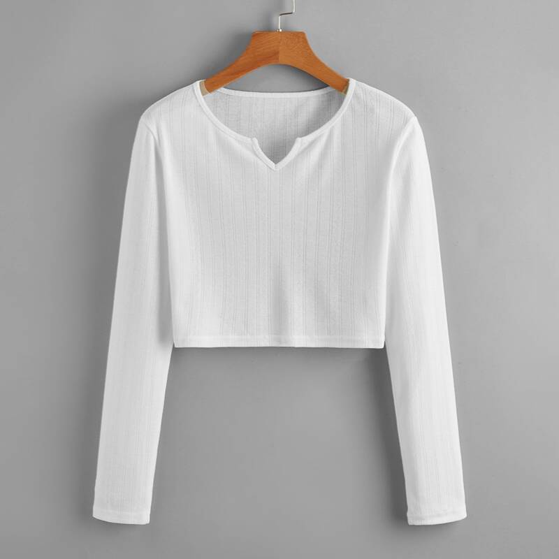

Notched Neck Crop Tee, White