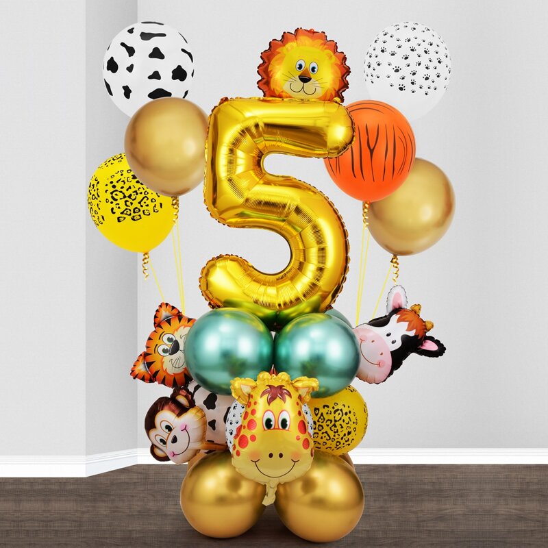 

26pcs Cartoon Animal 5th Birthday Balloon Set, Multicolor