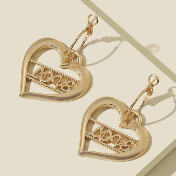 

Hollow Out Heart Decor Drop Earrings, Gold