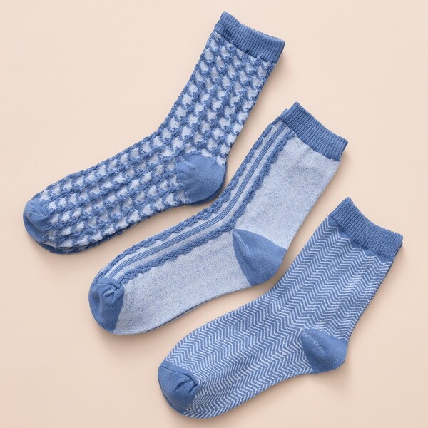 

3pairs Chevron Print Crew Socks, Blue