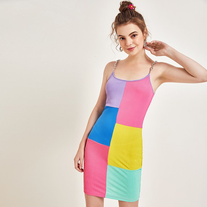 

Chain Strap Colorblock Dress, Multicolor