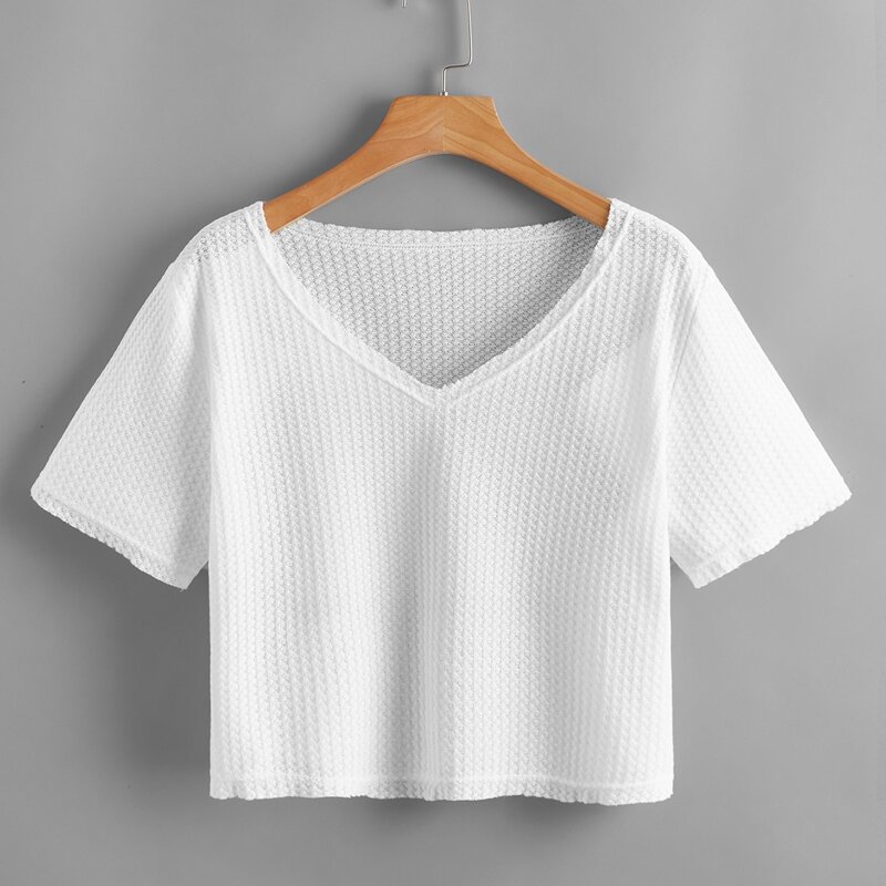 

V Neck Crop Tee, White