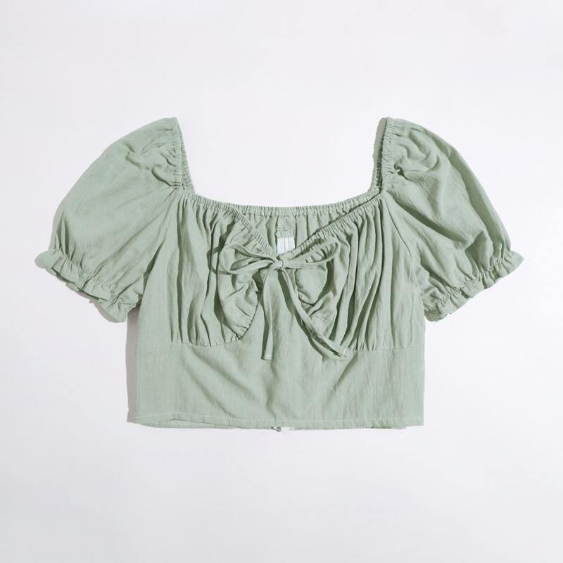 

Ruched Bust Crop Blouse, Mint green
