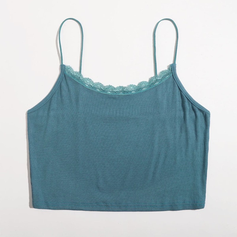 

Lace Trim Crop Cami, Teal blue