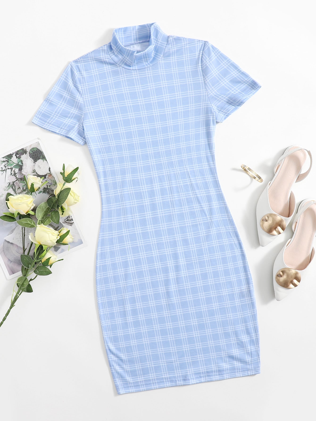 Mock-Neck Plaid Dress thumbnail