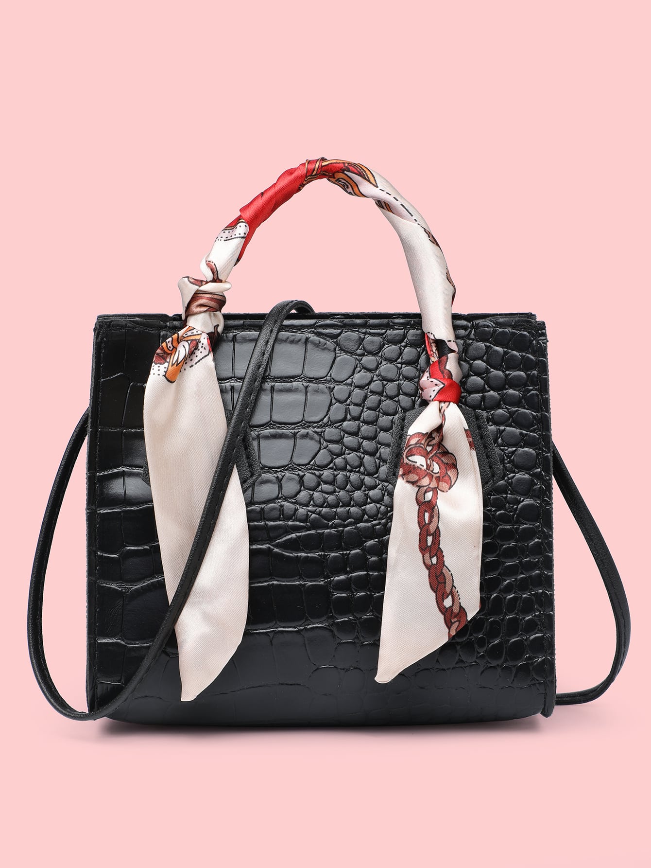 Twilly Scarf Decor Croc Embossed Satchel Bag thumbnail