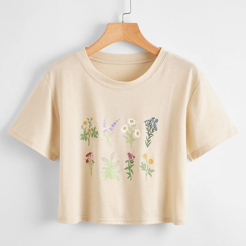 

Flower Graphic Crop Tee, Khaki