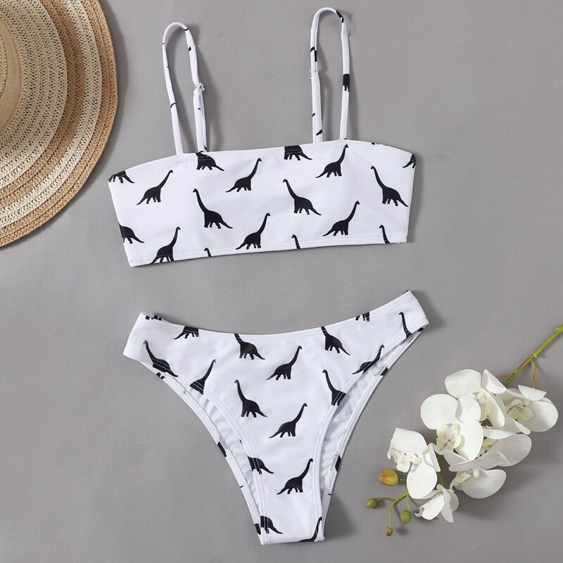 

Dinosaur Print Bikini Swimsuit, Black and white