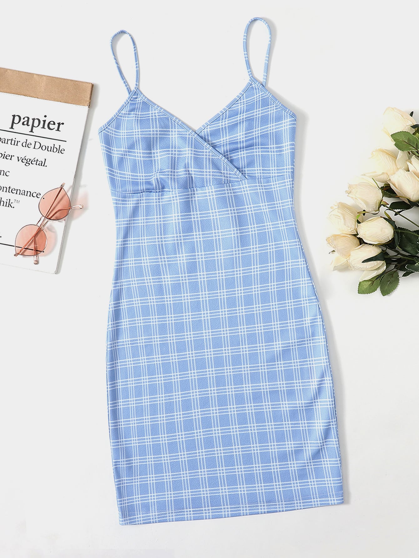 Surplice Neck Plaid Dress thumbnail