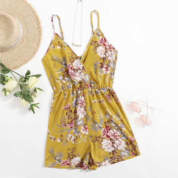 

Surplice Neck Floral Cami Romper, Multicolor