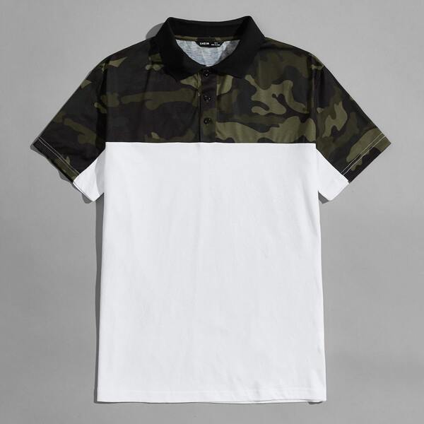 

Men Camo Panel Polo Shirt, Multicolor