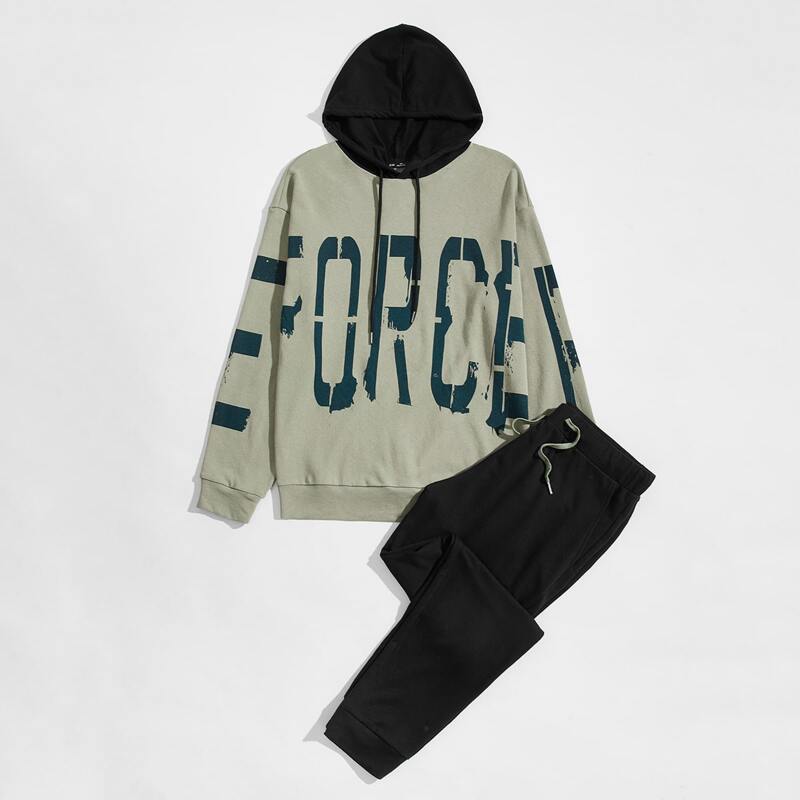

Guys Letter Graphic Hoodie & Sweatpants Set, Multicolor