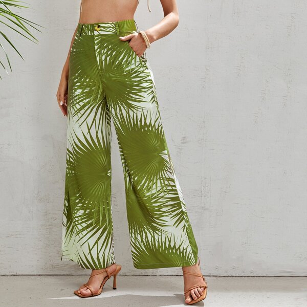 

Slant Pocket Wide Leg Pants, Olive green