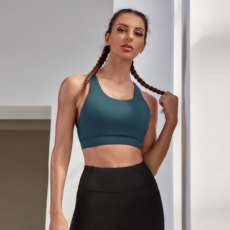 

Criss Cross Back Sports Bra, Teal blue