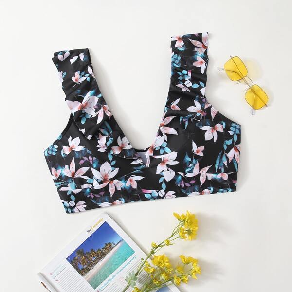 

Plus Floral Ruffle Bikini Top, Multicolor