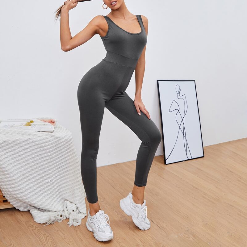

Scoop Neck Unitard Jumpsuit, Dark grey