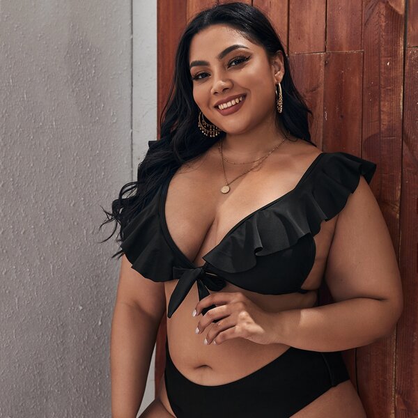 

Plus Ruffle Knot Bikini Top, Black