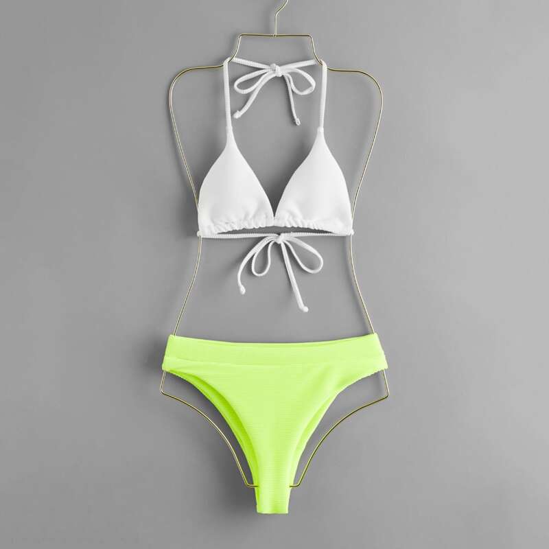 

Triangle Tie Back Bikini Swimsuit, Multicolor