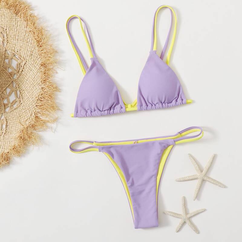 

Colorblock Triangle Bikini Swimsuit, Multicolor