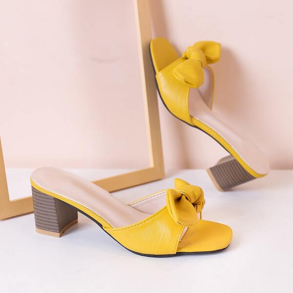 

Bow Decor Chunky Heeled Mules, Yellow