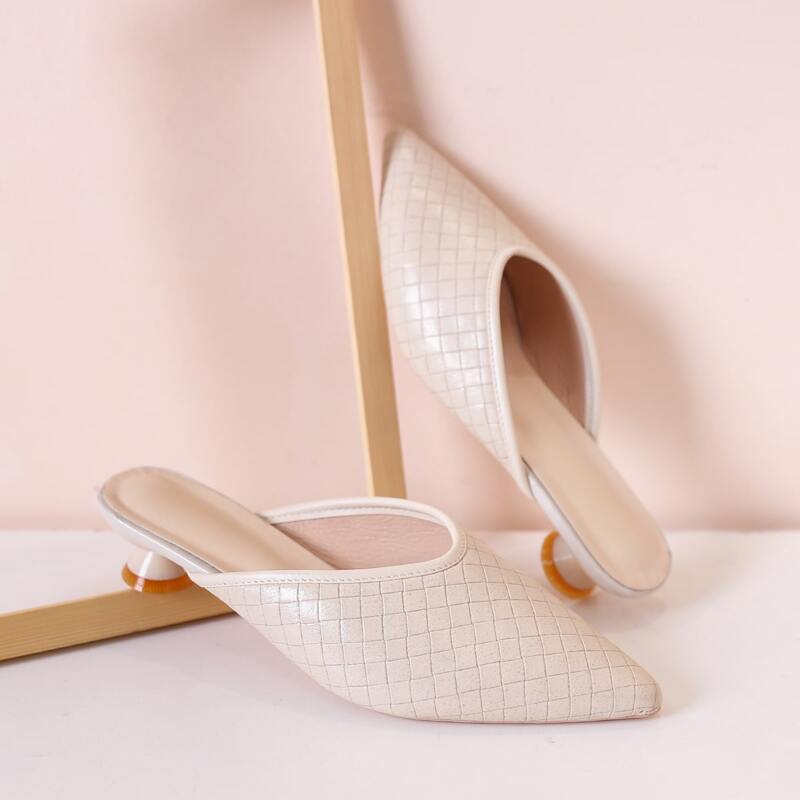 

Braided Design Point Toe Mules, Beige