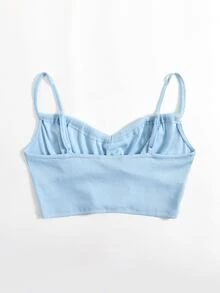 SHEIN 打褶打結短款吊帶上衣 - 淺藍色 - 查看 2