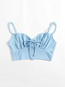 SHEIN 打褶打結短款吊帶上衣 - 淺藍色 - 查看 3