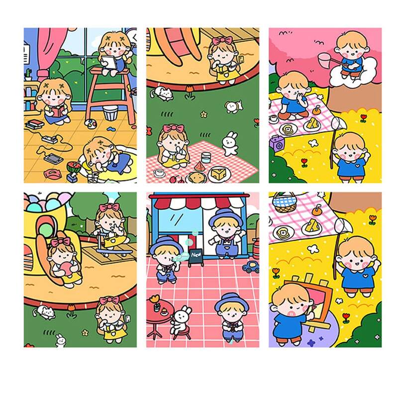 

6pcs Cartoon Pattern Postcard, Multicolor