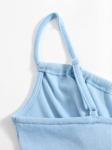 SHEIN 打褶打結短款吊帶上衣 - 淺藍色 - 查看 4
