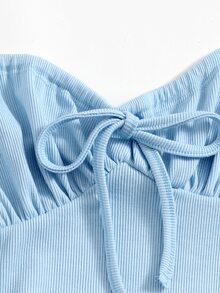 SHEIN 打褶打結短款吊帶上衣 - 淺藍色 - 查看 5