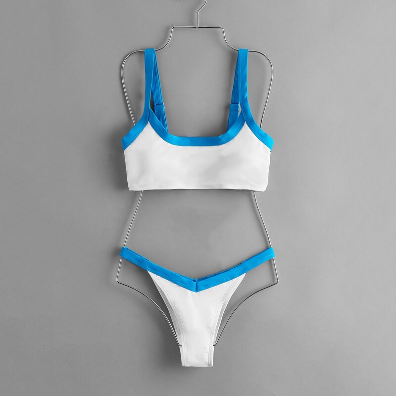 

Ringer High Cut Bikini Swimsuit, Blue and white